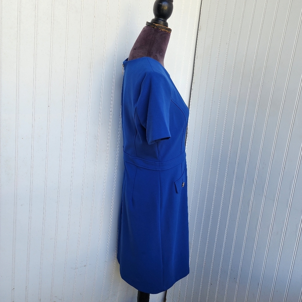 Tommy Hilfiger Blue Sheath Dress Short Sleeve Zip Back Stretch Scuba Sz 10 - Picture 6 of 15